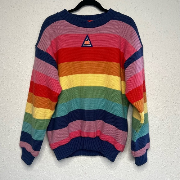 SOS Sportswear Of Sweden Vintage Reversible Jumper Sweater  XL Womens Rainbow 80 - Picture 1 of 9